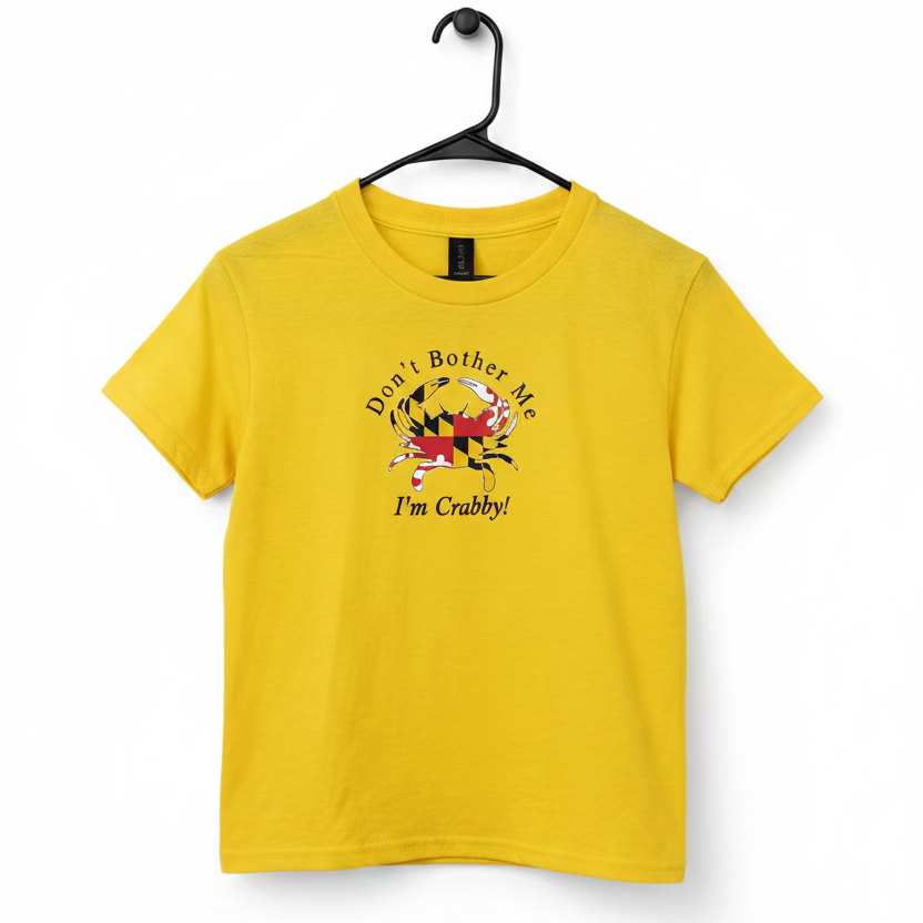 Maryland Flag Crab Youth T-Shirt | “Don’t Bother Me I’m Crabby” Funny Kids Tee