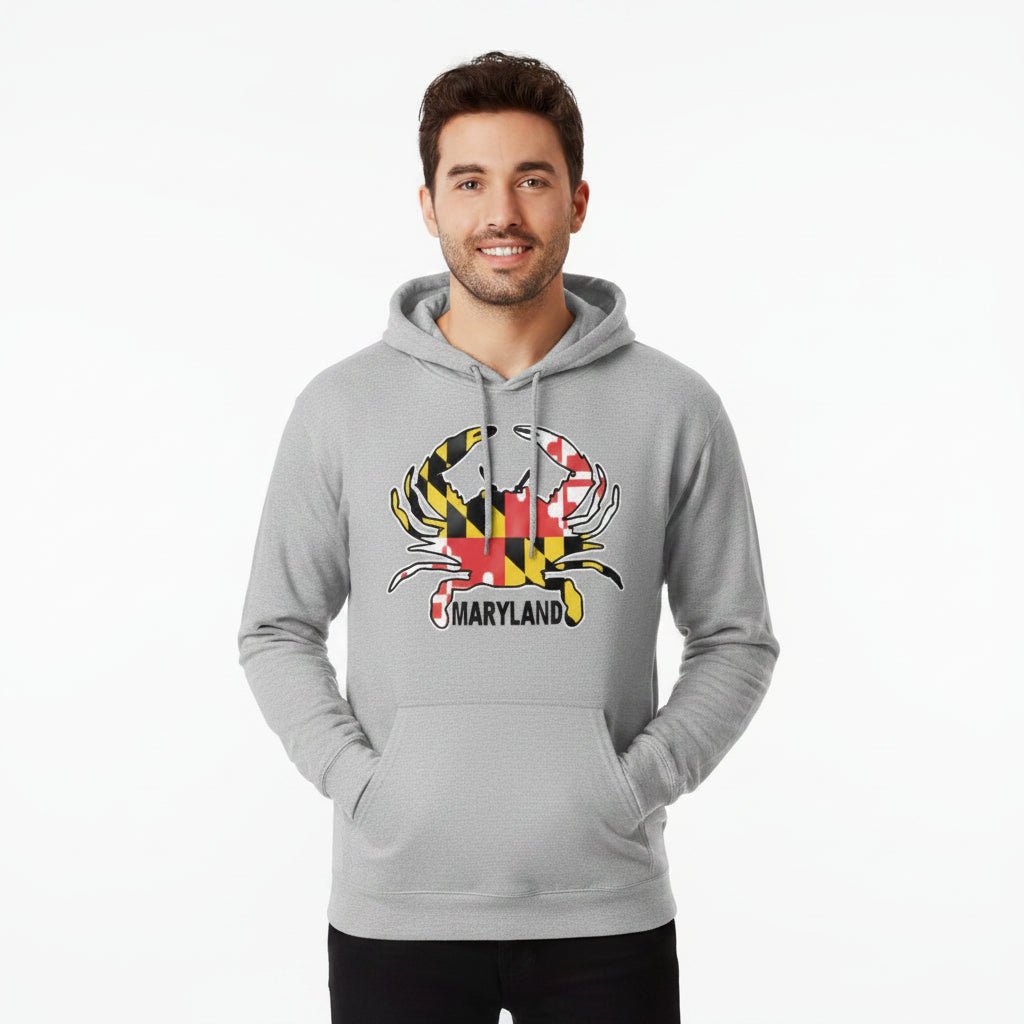 Maryland Flag Crab Hoodie Grey | Maryland Apparel