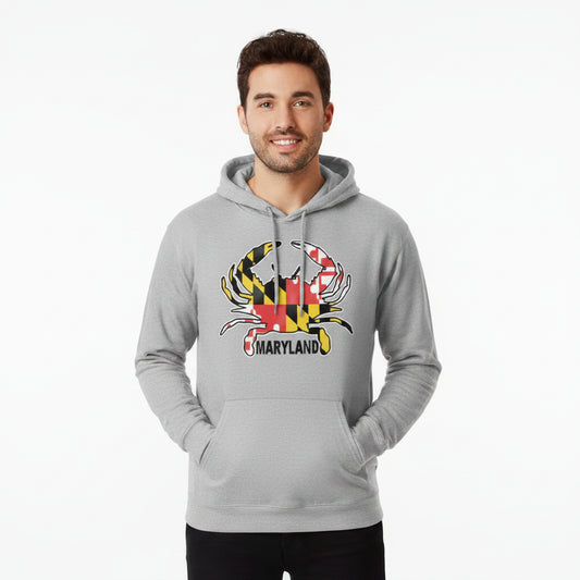 Maryland Flag Crab Hoodie Grey | Maryland Apparel