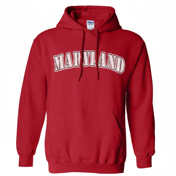 Maryland Gifts White Plain Text Hoodie (Red)