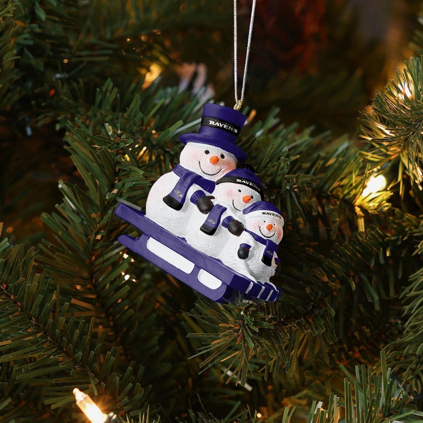 Baltimore Ravens Sledding Snowmen Ornament