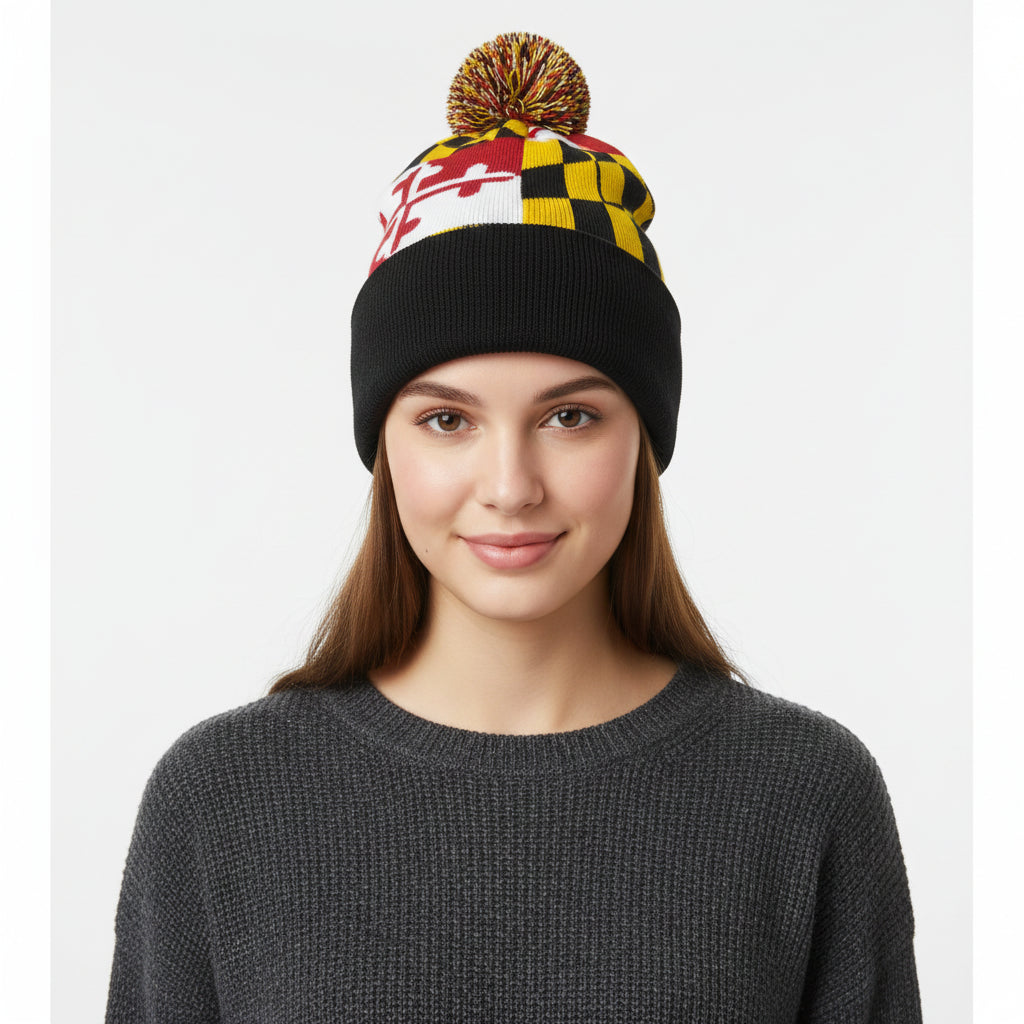 Maryland Flag Puff Beanie | Warm Maryland Winter Hat