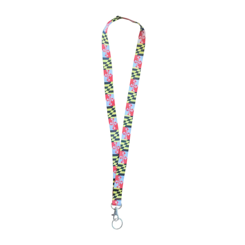 Maryland Flag Keychain Lanyard with Maryland State Flag Design, Metal Key Ring, and Swivel Clasp