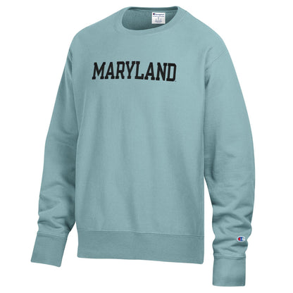 Champion Embroidered Reverse Weave Maryland Crewneck Turquoise with Embroidered MARYLAND Lettering
