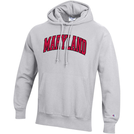 Champion Maryland Reverse Weave Hoodie with Bold MARYLAND Front Graphic and Kangaroo Pocket