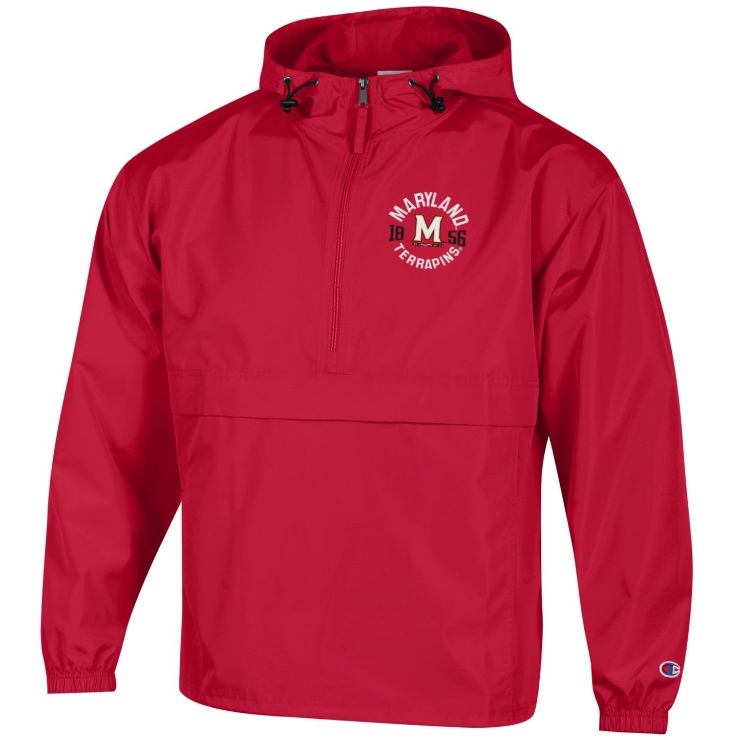 Champion University of Maryland Hooded 1/4 Zip Windbreaker Red with Embroidered Maryland Terrapins Logo