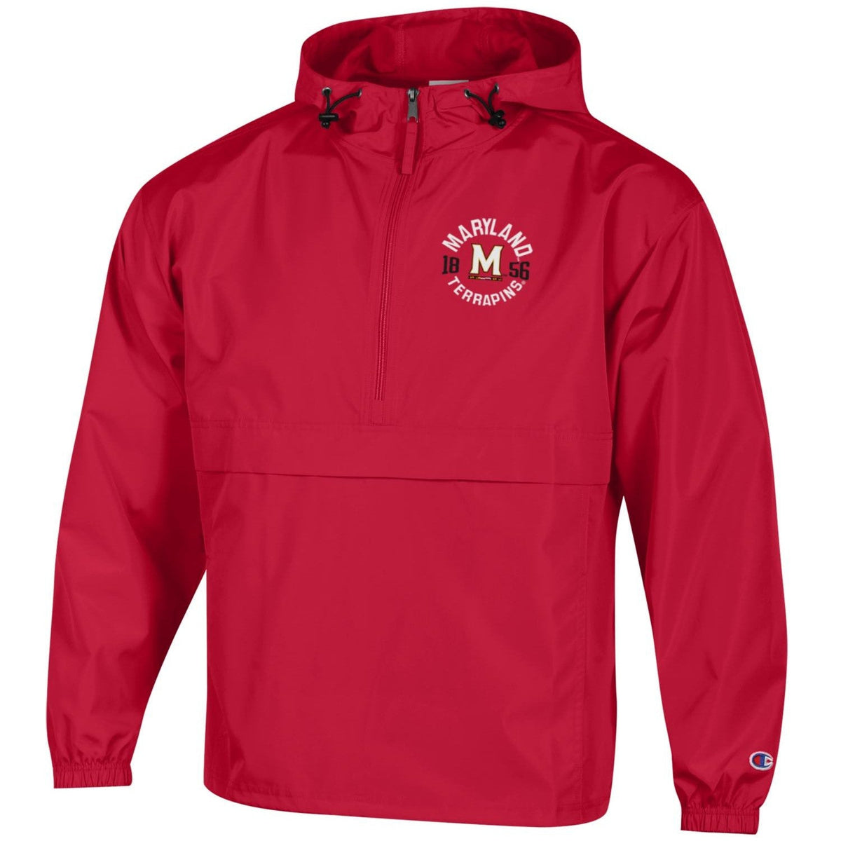 Champion University of Maryland Hooded 1/4 Zip Windbreaker Red with Embroidered Maryland Terrapins Logo