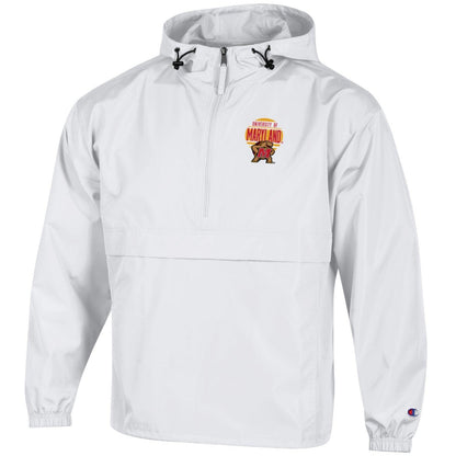 Champion University of Maryland Hooded 1/4 Zip Windbreaker White with Embroidered Maryland Terrapins Logo