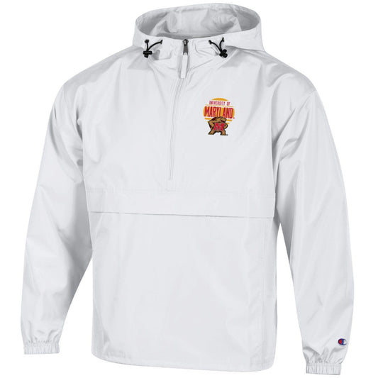 Champion University of Maryland Hooded 1/4 Zip Windbreaker White with Embroidered Maryland Terrapins Logo