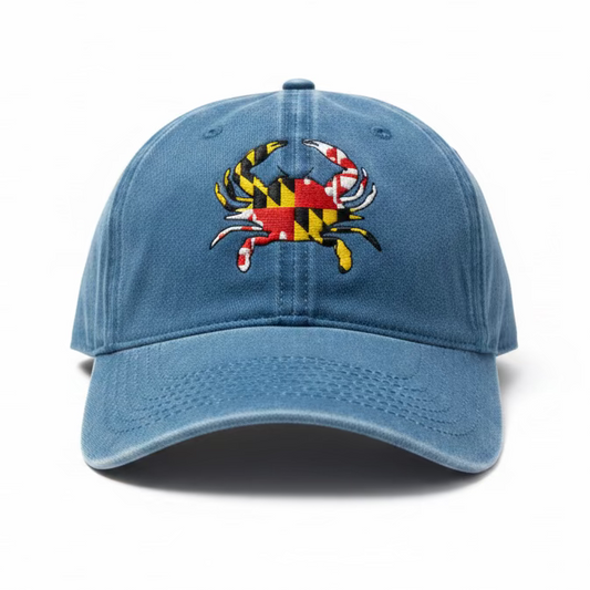 Maryland Crab Embroidered Baseball Cap Blue