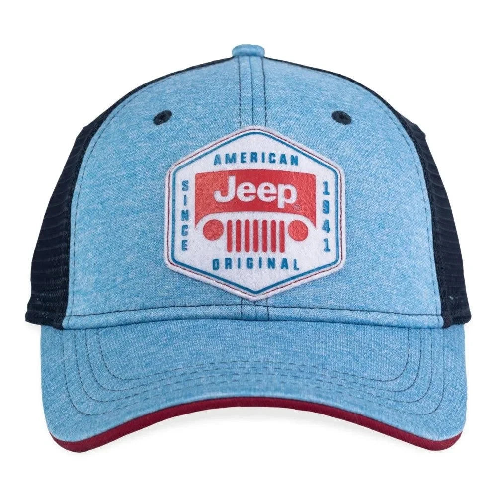 Blue cap with Jeep logo on a white background
