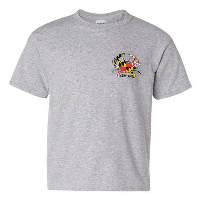 Maryland Gifts Small Crab Maryland Flag Youth T-Shirt (Grey)