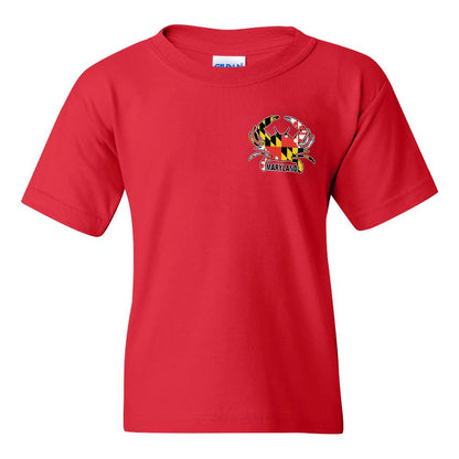 Maryland Gifts Small Crab Maryland Flag Youth T-Shirt (Red)