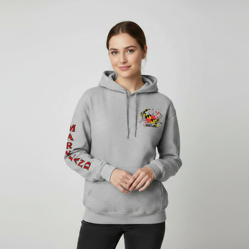 Maryland Crab Hoodie Grey | Maryland Sleeve Design Sweatshirt