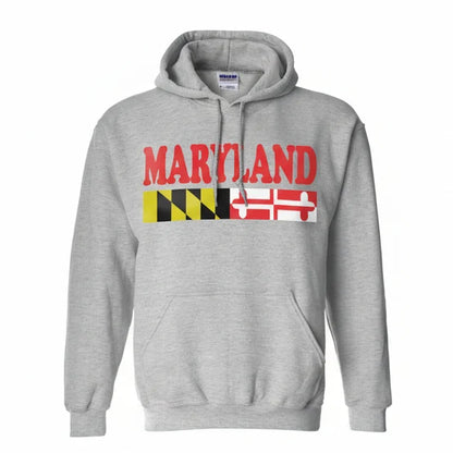 Maryland Inscription and Flag Hoodie (Grey)