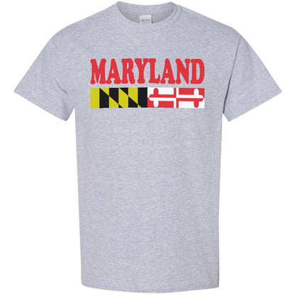 Maryland Inscription and Flag T-Shirt (Grey)