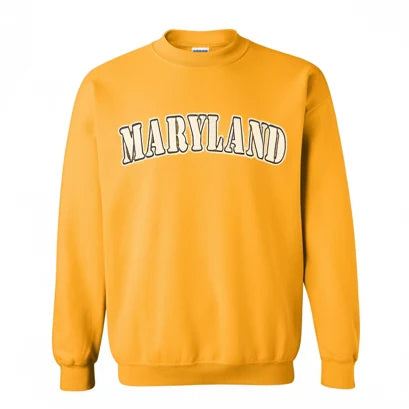 Maryland Gifts White Plain Text Crewneck Sweater (Gold)