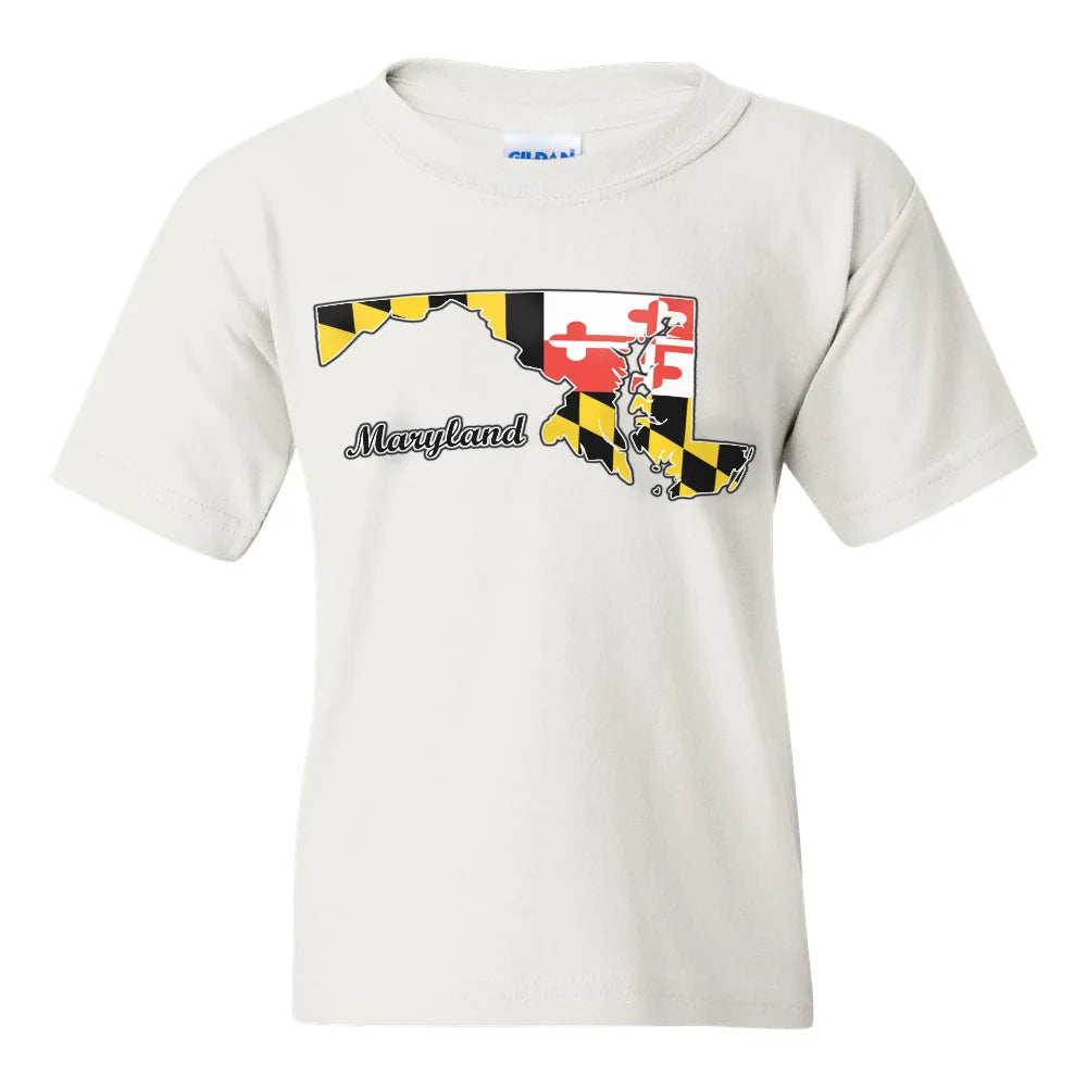 Maryland Flag State Silhouette Youth T-Shirt (White)