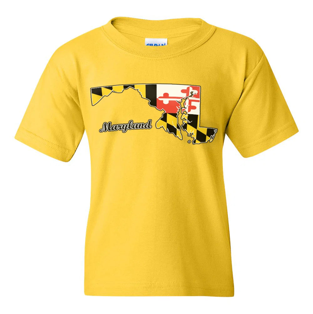 Maryland Flag State Silhouette Youth T-Shirt (Yellow)