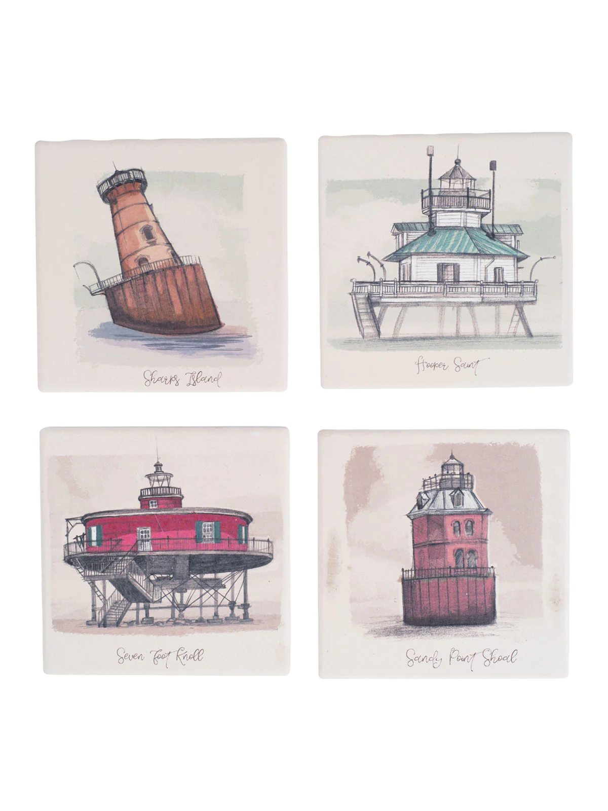 Maryland Chesapeake Lighthouses Ceramic Coaster Set