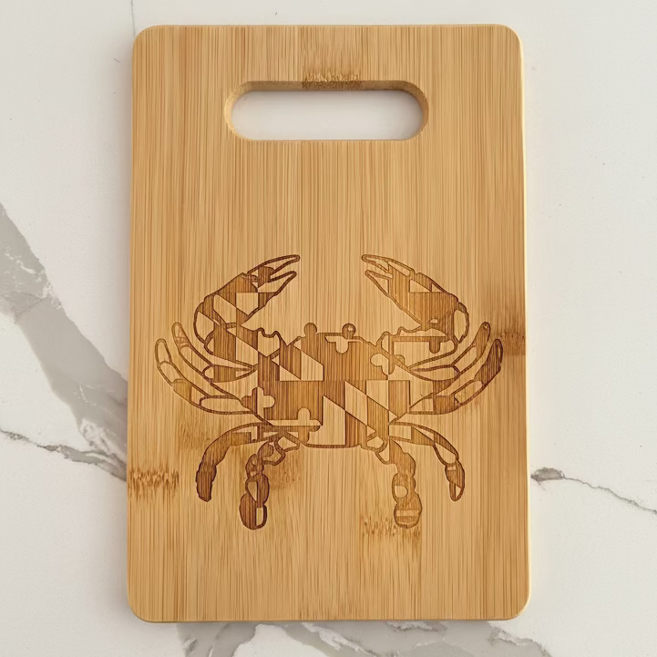 Maryland Crab Bamboo Cutting Board | Chesapeake Bay Seafood Serving Board (9X6 INCH)