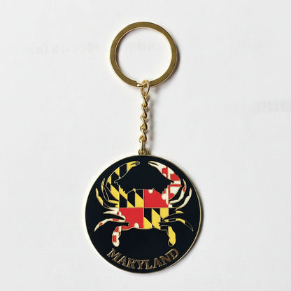 Maryland Flag Crab Keychain 2 x 2 Inch Black and Gold