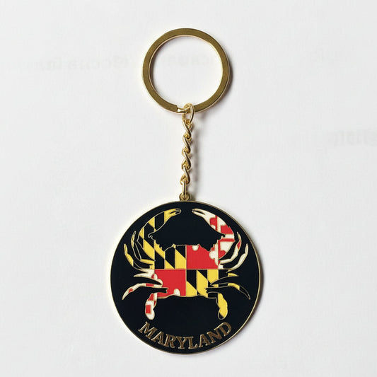 Maryland Flag Crab Keychain 2 x 2 Inch Black and Gold