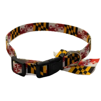 Maryland Flag Dog Collar with Adjustable Strap, Quick-Release Buckle, and Metal D-Ring