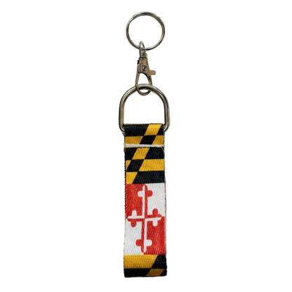 Keychain with Maryland flag design on a white background