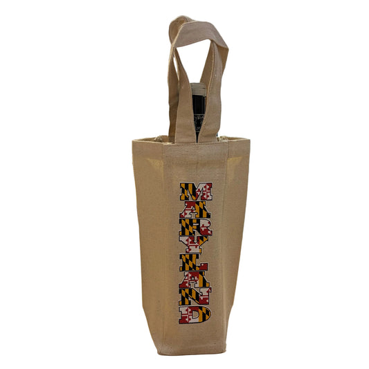 Maryland Gifts Canvas Wine Bag with Maryland State Flag Lettering and Maryland Flag Crab Design