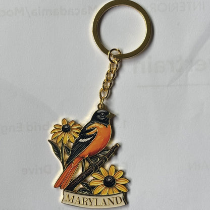 Maryland Oriole and Black-Eyed Susan Flower Keychain 2 x 1.5 Inch