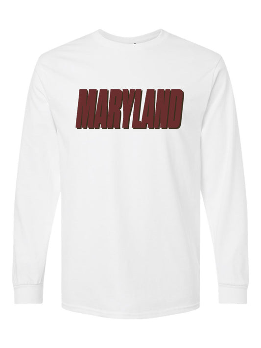 Maryland Retro Text Long Sleeve Shirt (White)