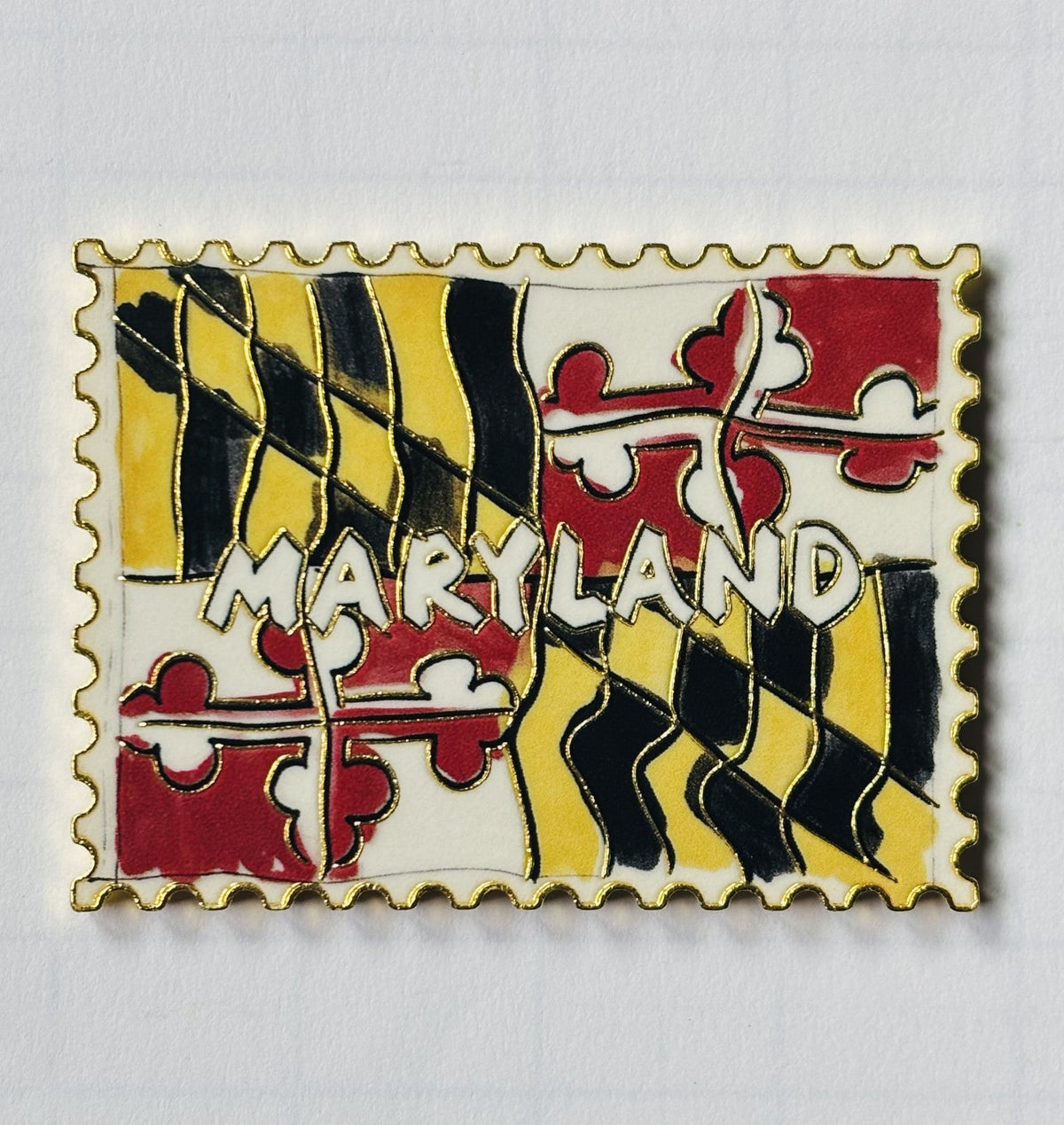 Maryland State Flag Fridge Magnet with Gold Stamp Border
