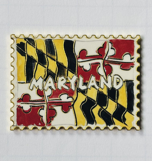 Maryland State Flag Fridge Magnet with Gold Stamp Border