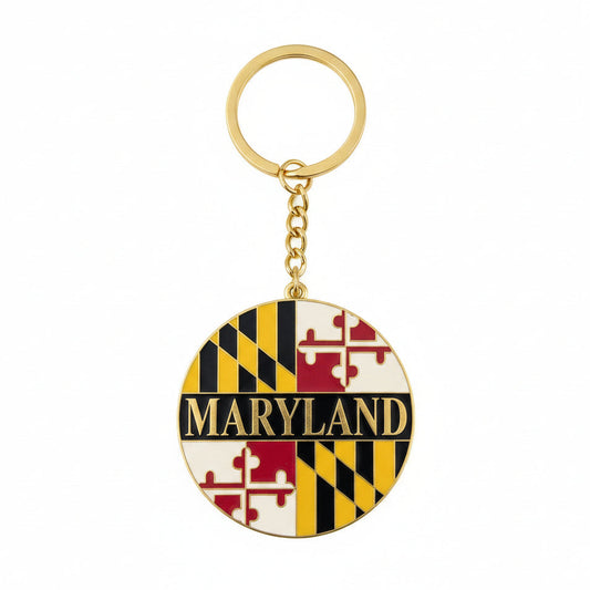 Maryland State Flag Round Keychain with Gold-Tone Key Ring