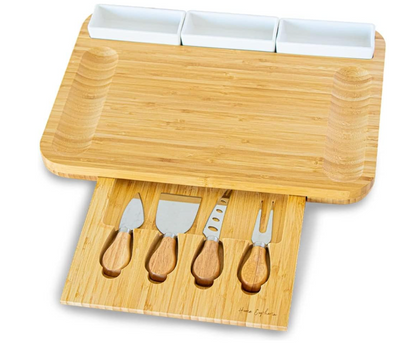 Home Euphoria Large Bamboo Charcuterie Board and Knife Set - Cheese Board with Bowls, Beautiful Gift for Mom