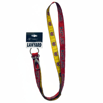 Two lanyards, one red and one yellow, with 'Maryland' branding on a white background.