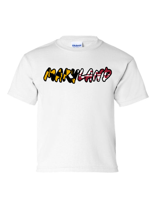 Youth Maryland Brushstroke T-Shirt (White)