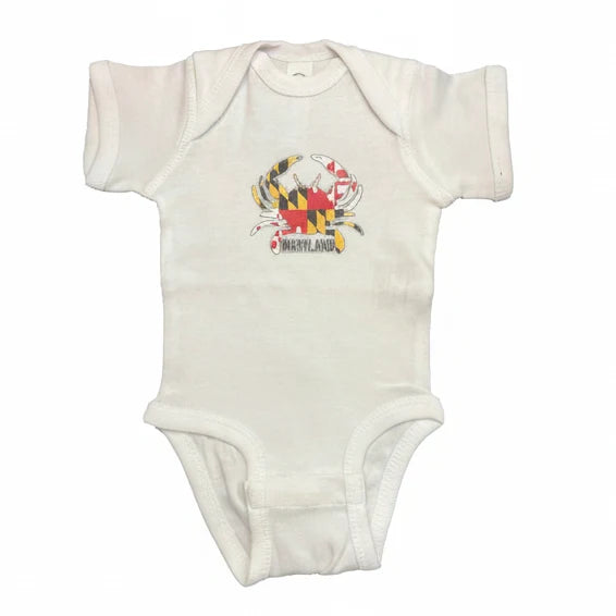 Maryland Crab One Piece Baby Suit (White) | Maryland Baby Bodysuit | Maryland Gifts