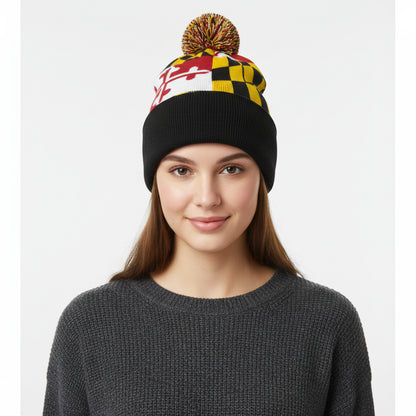 Maryland Flag Puff Beanie | Warm Maryland Winter Hat