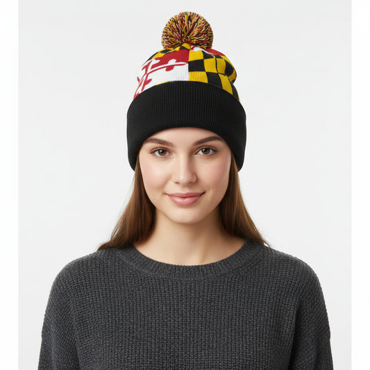 Maryland Flag Puff Beanie | Warm Maryland Winter Hat
