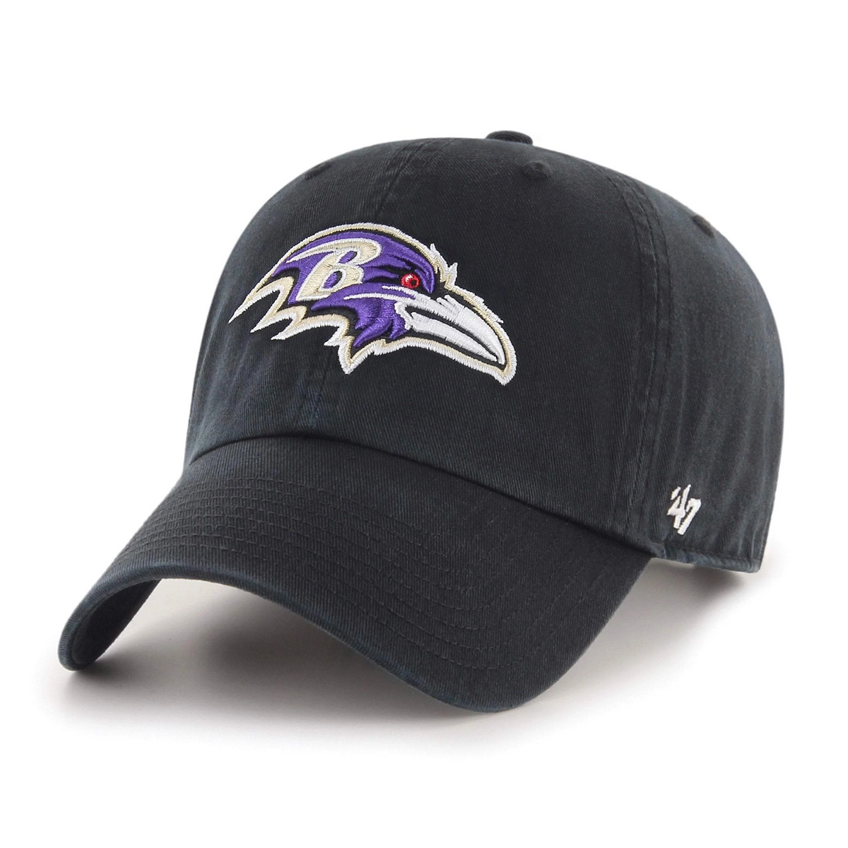 Official Baltimore Ravens '47 Brand adjustable baseball cap featuring embroidered Ravens logo and classic curved brim