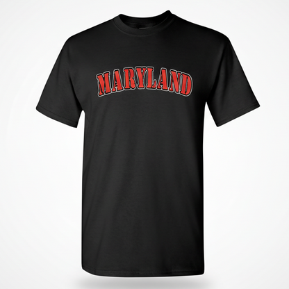 Maryland Gifts Maryland Red Plain Text T-Shirt Black with Bold Red MARYLAND Lettering