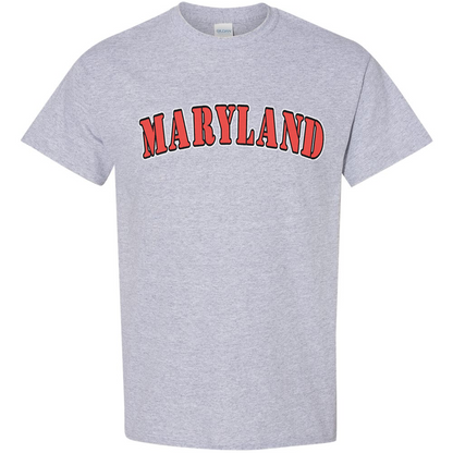 Maryland Gifts Maryland Red Plain Text T-Shirt Grey with Bold Red MARYLAND Lettering