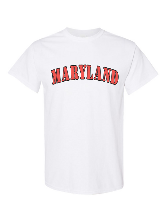 Maryland Gifts Maryland Red Plain Text T-Shirt (White)