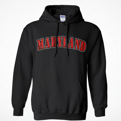Maryland Gifts Red Plain Text Hoodie Black with Bold Red MARYLAND Lettering