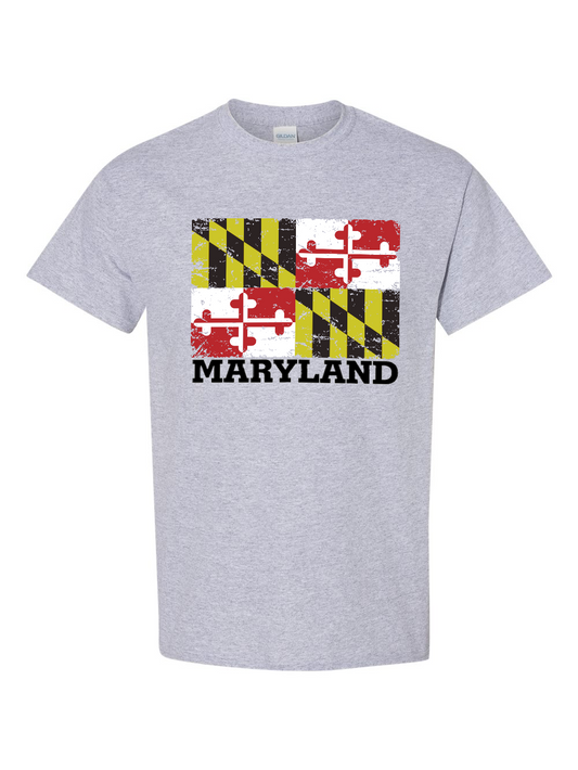 Rugged Maryland Flag T-Shirt (Grey)