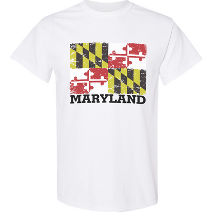 Rugged Maryland Flag T-Shirt White with Distressed Maryland State Flag Graphic