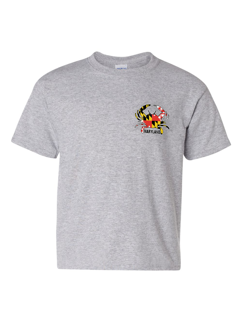 Maryland Gifts Small Crab Maryland Flag Youth T-Shirt (Grey)