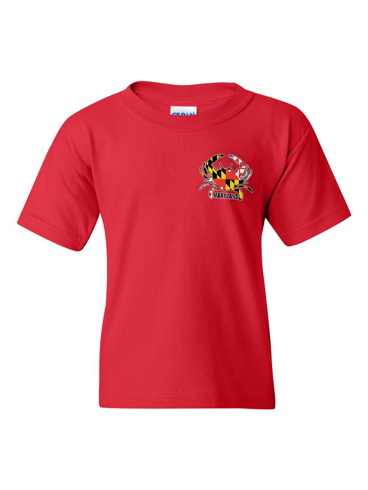 Maryland Gifts Small Crab Maryland Flag Youth T-Shirt (Red)